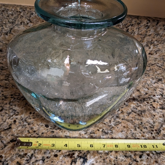 Recycled Glass Vase - Turquoise Green Blue Tint - Wide Opening - Made In… - Picture 12 of 13